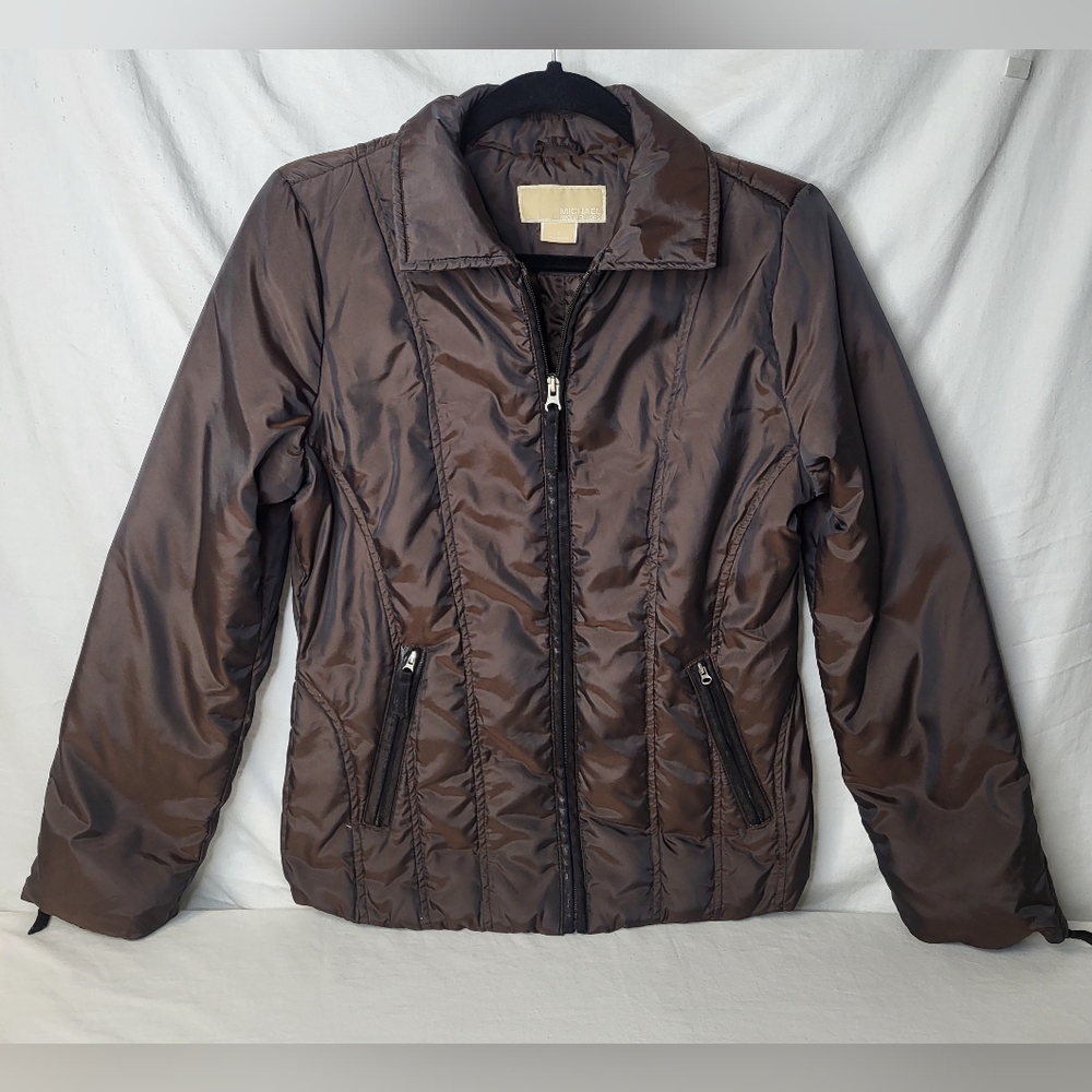 Michael Kors Lightweight Waterfowl Down Filled Packable Brown Jacket Size Small